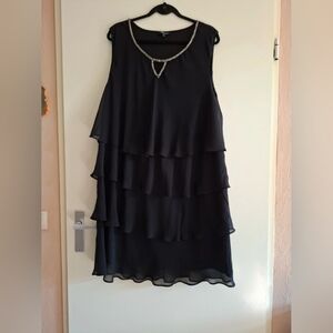 Chic Black Layered Dress with Necklace Detail